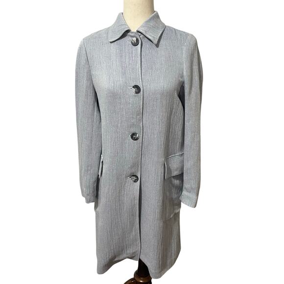 Zara Linen Duster Trench Coat Jacket Button Front Pockets Blue White Women’s S - Picture 1 of 16